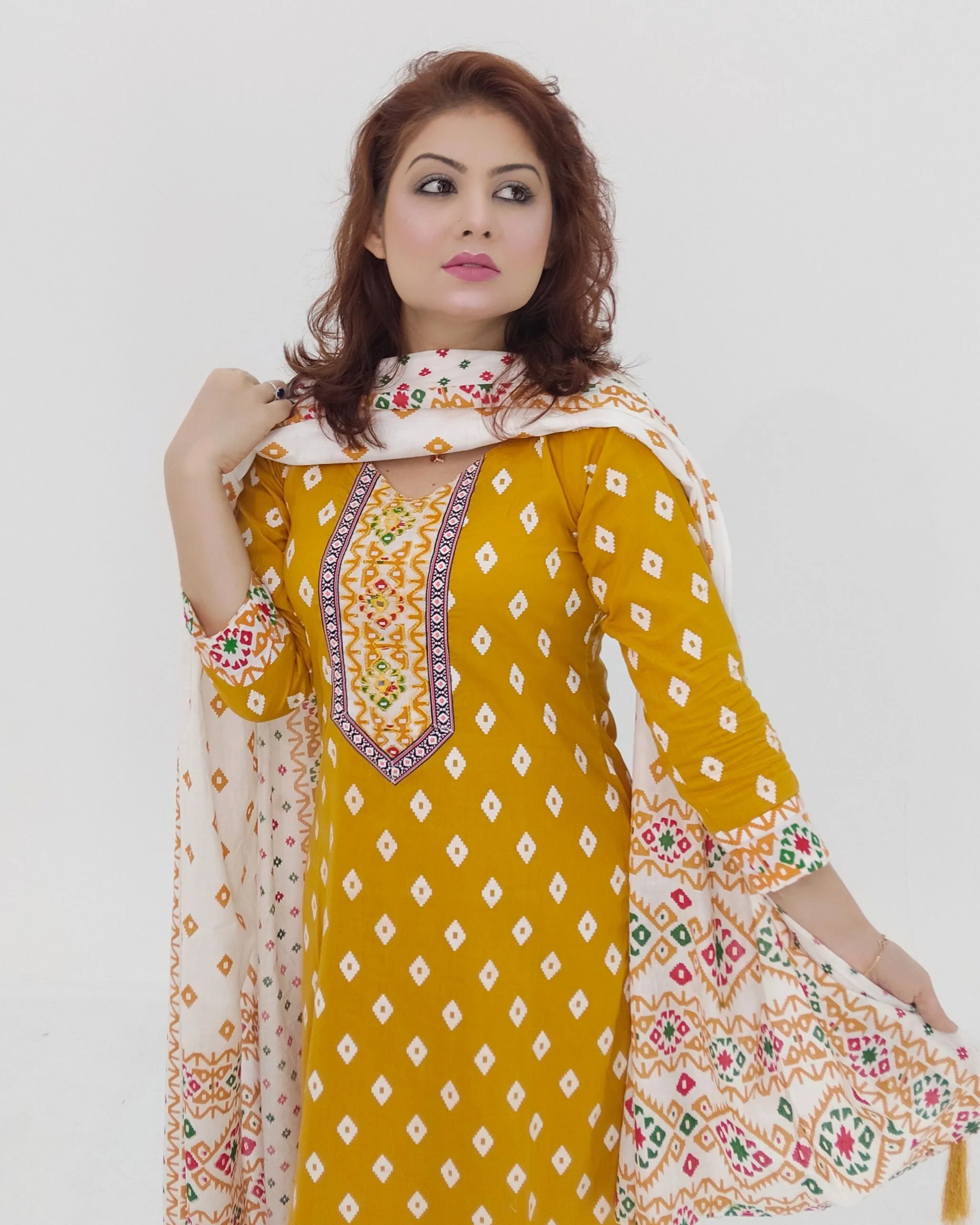 H102-Ylw-2 three piece dress - Image 1